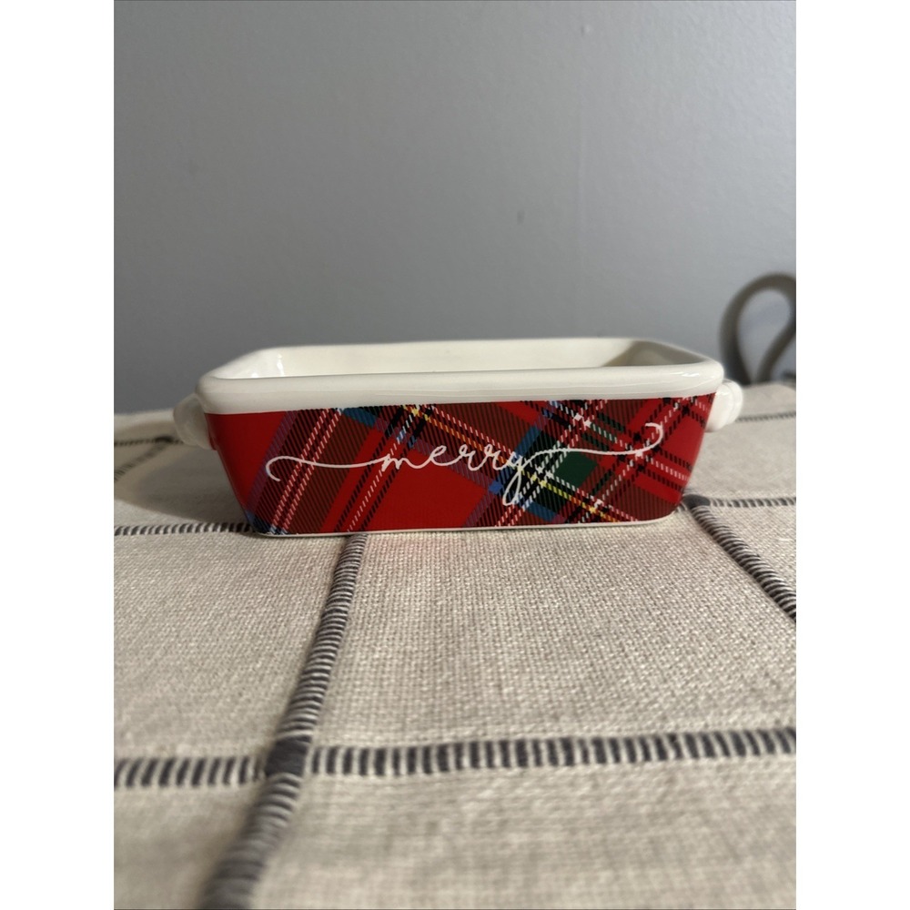 Mud Pie Red‎ Plaid Mini Loaf Ceramic Dish Christmas Holiday Merry